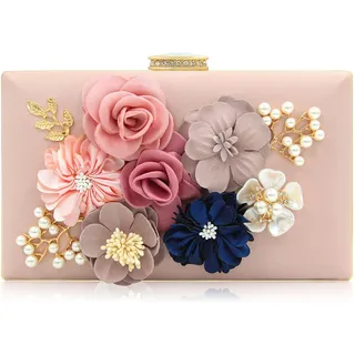 Milisente Damen Clutch Tasche Blumen Abendtasche Hochzeit Bag Elegante Handtasche (Rosa)