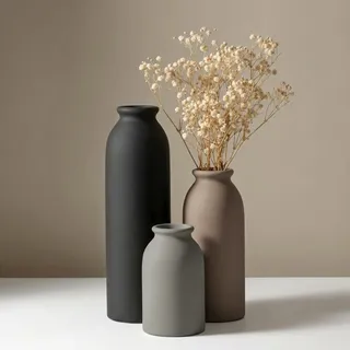 Moderne Matte Keramik Vasen Set, 3-teilig, Grau Schwarz Beige, Dekorative Flaschenform, Minimalistische Dekorative Blumenvasen für Wohnzimmer