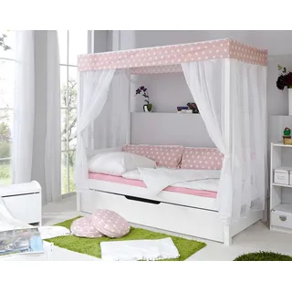 TICAA Himmelbett Lino 90 x 200 cm Kiefer massiv weiß