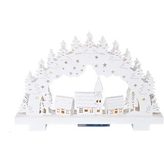 HEITMANN DECO LED Lichterbogen aus Holz Schwibbogen Stimmungsleuchter beleuchtete Weihnachtsdeko in Weiß für Innen 32 x 5 x 20 cm
