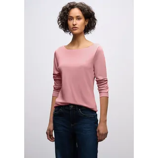 STREET ONE "Style Lanea", Damen, Gr. 38, powder pink, Jersey, Obermaterial: 50% Baumwolle, 50% Modal. Futter: 100% Baumwolle, unifarben, regular fit normal, U-Boot-Ausschnitt, angesetztes Bündchen, Shirts Langarmshirt, mit U-Boot Ausschnitt