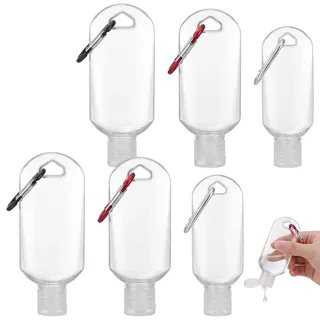 ITCGOB 6er Set Reiseflaschen mit Karabiner für Handdesinfektionsmittel to go, Auslaufsichere PETG Sprühflaschen zum Befüllen, Mini Desinfektionsmittel Anhänger (2x 30ml, 2x 50ml, 2x 60ml)