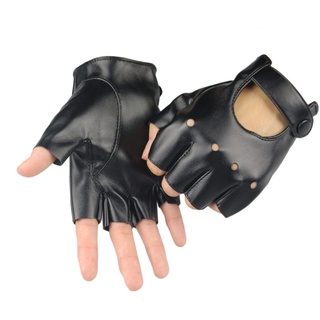 Long Keeper Lederhandschuhe Fingerlose für Herren Damen Ungefüttert Halbfinger Handschuhe Leder Schwarz Punk Costume für Autofahrer Fahren Cosplay Outdoor