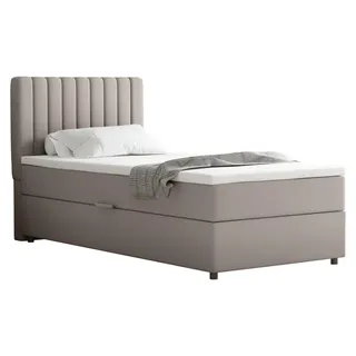 Boxspringbett 90x200 EVEREST, mit Topper, mit Bettkästen,  Einzelbett, Dunkelbeige, Panda Möbel - Beige