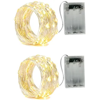 bxroiu 2 x 20er Micro LED Lichterkette Batterie betrieb und 2 Programm Auf Silberdraht für Party, Garten, Weihnachten, Halloween, Hochzeit, Beleuchtung Deko(Warmweiß)