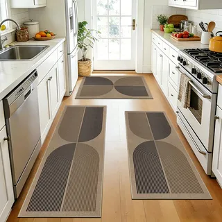 Capslpad Küchenteppiche 3 Stück, Jute Aussehen rutschfeste Schmutzfangmatte Küchenmatten, Waschbar Küchenläufer, Teppichläufer Flur, Leicht Zu Reinigen Küchen Läufer für Küche, Flur, Waschküche