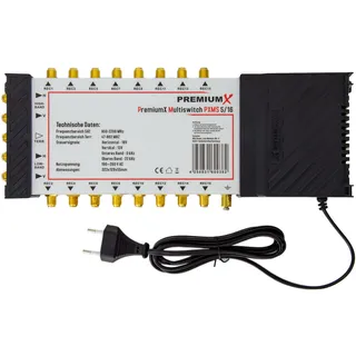 Premium X PXMS 5/16 Multischalter mit Netzteil Multiswitch 1 SAT für 16 Teilnehmer Satverteiler Digital HDTV FullHD 4K UHD 8K