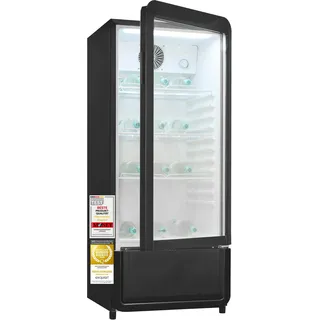 Exquisit 200 l Getränkekühlschrank mit Glastür - Umluft & LED - Schwarz | Großer Flaschenkühlschrank für Gastronomie & Gewerbe - 3 Ablagen - ideal für Kiosk, Büro oder Events - mobil durch Rollen