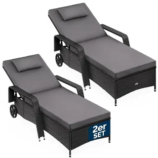 CASARIA Sonnenliege mit Rollen 2er Set - Schwarz