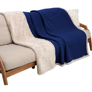 Pawsee wasserdichte Decke für Hunde, Pet Pee Proof Fleece, Sherpa, Throw, Decke für Sofa, Bett, Schutz, waschbar, wendbar, Möbelschutz, 203 x 152 cm, Marineblau, Taupe