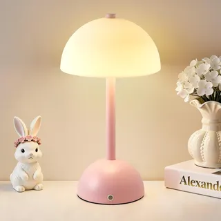 GyroVu LED Pilzlampe Tischlampe Rosa, 4000mAh USB Aufladbar Kabellose Nachttischlampe mit Farbtemperaturregelung, Niedliche Tragbare Kleine Lampe für Wohnzimmer und Schlafzimmer