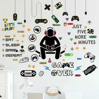 Wandtattoo Jugendzimmer Junge Game Controller Aufkleber 6 Stück PVC Dekoration Wandsticker 35x25cm DIY Größe Schwarz für Kinderzimmer Spielzimmer Wohnzimmer