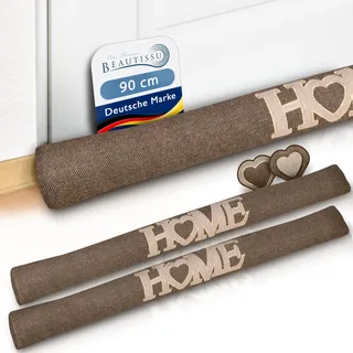 Beautissu 2er Set Zugluftstopper Windstopper Türvorleger Haustür Rolle Home | 90cm lang Braun Luftstopper Luftzugstopper Zugluft Stopper Kälteschutz Tür Türdichtung Tuuli HE