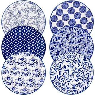 Sweejar Home Keramik-Essteller-Set, 8-Zoll-Porzellan-Dessertteller, mikrowellen- und spülmaschinenfeste Kuchenteller für Salat, Pasta, Fleisch, Steak, 6er-Set (Vintage Blue)