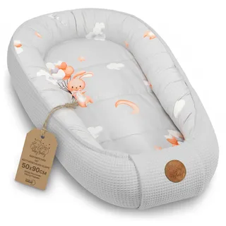 Babynest Neugeborene Nestchen Baby 50x90cm - Kokon Handmade zweiseitig aus Baumwolle Waffel mit Babynestchen Kaninchen