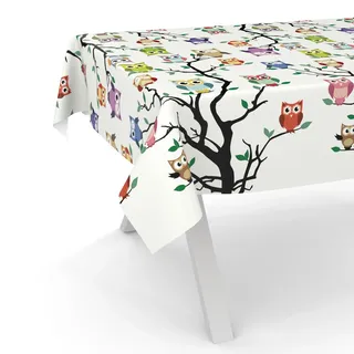 ANRO Wachstuchtischdecke Wachstischdecke Wachstuch Tischdecke abwaschbar Gartentischdecke Rund Oval Eckig 100x140cm Schnittkante Eule