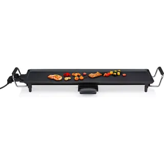 alpina Teppanyaki Grill Tischgrill 230W - 70 x 23CM - Plancha Grillplatte 2000W - Grillplatte mit Antihaftbeschichtung - Einstellbarer Temperatur – Schwarz - Schwarz