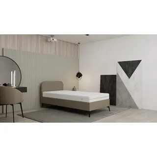 Polsterbett MAVILO - Komfortbett mit Stauraum, Einzelbett, 100x200cm, Braun, Taschenfederkernmatratze mit Kokosmatte, H2/H3 - Braun