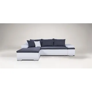 Couchgarnitur Camilla L-Form Kuntleder Weiss / Stoff Grau - Grau