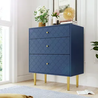 Merax Kommode mit 3 Schubladen Sideboard Anrichte holz Schubladenschrank Schrank, 89 x B75 x 40 cm, Martinblau - Blau
