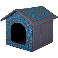 HobbyDog Hundehaus Hundehütte für mittelgroße Hunde - Katzenhaus, Katzenhöhle - mit herausnehmbarem Dach - Tierhaus für Katzen und Hunde für Drinnen/Indoor 38 x 32 x 38 cm [S] in Blau Blumen