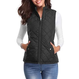 fuinloth Damen Weste, Herbst Leichte Steppweste Westen Ärmellos Jacke Kurz Vest Gilet Schwarz L