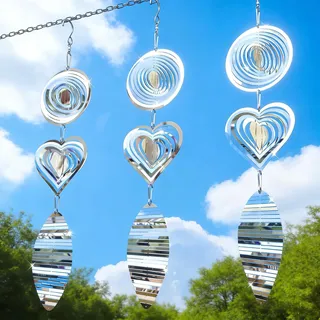 3D Windspiel Edelstahl, Reflektierender Vogelvertreiber, Taubenabweh, Windspiel Metall hängend, Geeignet für den Innen- und Außenbereich, Fenster, Innenhöfe und Gärten