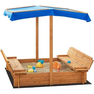 [en.casa] Sandkasten Kellenhusen mit Dach und klappbaren Sitzbänken Beige/Blau