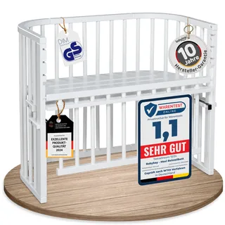 babybay Maxi Comfort Plus Beistellbett & Stubenwagen aus massivem Buchenholz/Zustellbett mit Verschlussgitter/stufenlos verstellbar & umweltfreundlich/mitwachsendes Babybett (weiß lackiert)