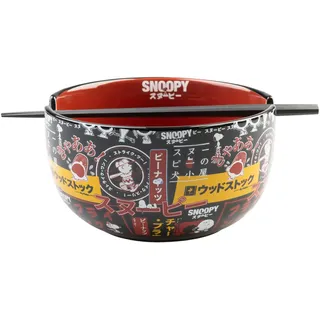 Grupo Erik Ramen Bowl Schüssel Snoopy Keramik Rot/Schwarz 9 x 16 cm 900 ml