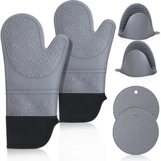 Ofenhandschuhe und Topflappen - Silikon Set, hitzebeständig, extra lang, rutschfest