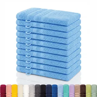 Lavea® 10er Waschhandschuh Set Elena, 10 Stück, 100% Baumwolle, Frottee, Waschlappen, saugstark, weich, für Körper und Gesicht, waschbar 60 °C, trocknergeeignet, Delphinblau, 15 x 21 cm