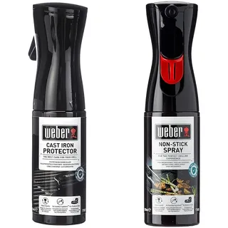 Weber 17889 Gusseisen Schutzspray & 17685 Antihaft Spray, Grillrost-Pflege, Non-Stick Spray, 200 ml, Schwarz, 25.0 x 6.0 x 9.0 cm