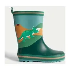 Boys M&S Collection Kids' Dinosaur Wellies (4 Small - 2 Large) - Green Mix, Green Mix - 1 Large