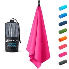 Fit-Flip Microfaser Handtücher - kompakt und leicht - Mikrofaser Handtuch schnelltrocknend - als Reisehandtuch, Sporthandtuch, Strandtuch - Badetuch groß (2X 50x30cm + 1 Tasche, Pink)