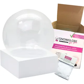 150mm-Do-it-Yourself Schneekugel Bastelset m. 1 x Schnee | Glaskugel und Kunststeinsockel weiß eckig Pure Line | Schneekugel individuell | B: 150mm H: 180mm | 40101