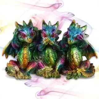 mtb more energy Deko Regenbogen Drachen Figuren ''Nichts Hören, Nichts sehen, Nichts Sagen'' - Set aus 3 Babydrachen - 8x13x5cm - Dekoration Wohnen Kinderzimmer Geschenk
