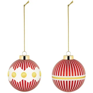 Alessi Delight NZ04SET1 Weihnachtskugeln, mundgeblasen, Durchmesser 6 cm, Rot, Weiß, Gold, 2 Stück