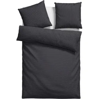 Bettwäsche BRUNO BANANI "Jassen", schwarz-weiß (schwarz, grau), B/L: 155cm x 220cm, 1 Stk., 1 Stk., Flanell, B/L: 80cm x 80cm, 2, Flanell, Obermaterial: 100% Baumwolle, Bettwäsche, Bettwäsche, moderne Bettwäsche aus Baumwolle, Streifen-Design, mehrere Qualitäten