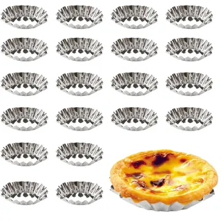 Ncheli 20pcs Cupcake Kuchen Cookie Form,Muffinbackformen Antihaft Torteletts Törtchenformen Ei Torte Form Silber Ton Edelstahl Egg Tart Mold für Pudding, Kuchen, Cupcake, Muffin