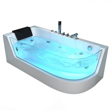 Home Deluxe - Whirlpool Badewanne - CARICA Rechts weiß mit Heizung und Massage - Maße: 170 x 80 x 59 cm | Eckwanne, Indoor Badewanne
