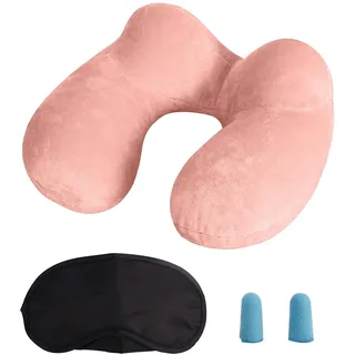 MOCOCITO Reisekissen Aufblasbares/Nackenkissen Ergonomisch Aufblasbare Hergestellt waschbarem Kissenbezug Nackenhörnchen Kompakte ideal für Reisen mit dem Auto, Flugzeug, Zug, Büro, Familie(Rosa)