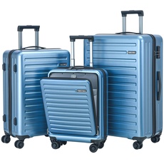 TydeCkare 20/24/28" Gepäckset, 20" Handgepäck mit Laptopfach 34L (55x39x20 cm), 24" Hartschalenkoffer 65L, 28 Zoll Koffer 101L, TSA Schloss, Eisblau