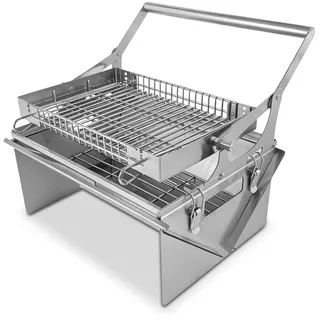 Tragbarer 360° drehbarer Holzkohlegrill mit umklappbarem Korb – 304 Edelstahl Grill für Camping, Heckklappe und Outdoor-Abenteuer, leicht zu zerlegen, inklusive kostenloser BBQ-Tasche, neues