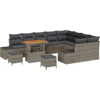 vidaXL Gartensofa-set mit Kissen mit Speicher 12 pcs Grau Poly Rattan - Hellgrau