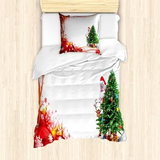 ABAKUHAUS Weihnachtsmann Mantele, Red Ball Baum, Milbensicher Allergiker geeignet mit Kissenbezügen, 135 cm x 200 cm - 80 x 80 cm, Mehrfarbig
