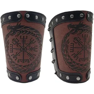 Wikinger-Runenkompass-Armschienen, Handschuh-Armband, nordische Wikinger-Lederrüstung, Mittelalterliche Lederarmschienen Armrüstung,Lederarmbänder, handgefertigte Vollnarbenlederarmschienen (Braun)