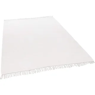 THEKO | Dhurry Teppich aus 100% Baumwolle Flachgewebe Teppich Happy Cotton | handgewebt | Farbe: Weiß | 60x120 cm