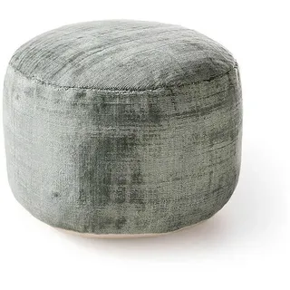 Kunstloft Pouf Nova Hellgrün 55x55x30 cm , Grün , Textil , Beton Optik , Zylindrisch , 55x30x55 cm , Care & Fair, Handmade in India , Wohnzimmer, Sessel, Hocker & Hockerbänke, Poufs