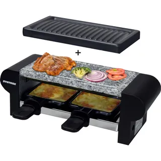 Syntrox Edelstahl Design Raclette Glarus mit Grillplatte und Platte Heißer Stein für